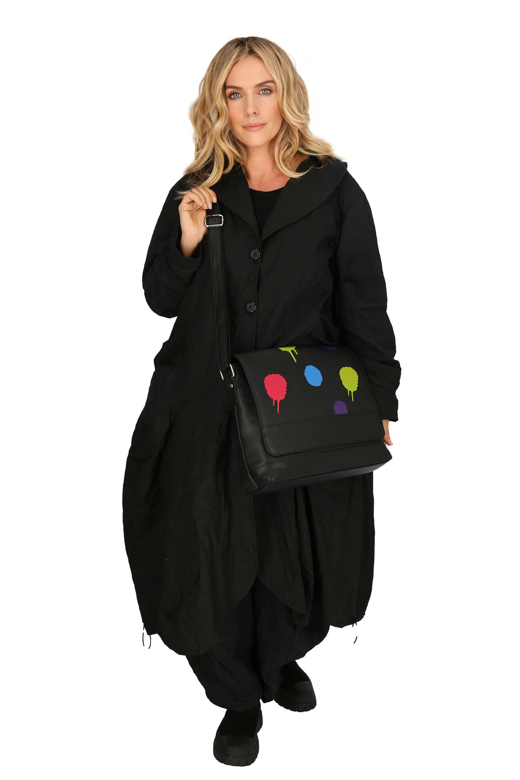  AKH Fashion Tasche in gerader Form, aus Leder, 1180.DJ001, Schwarz-Punkte, Punkte, Schick