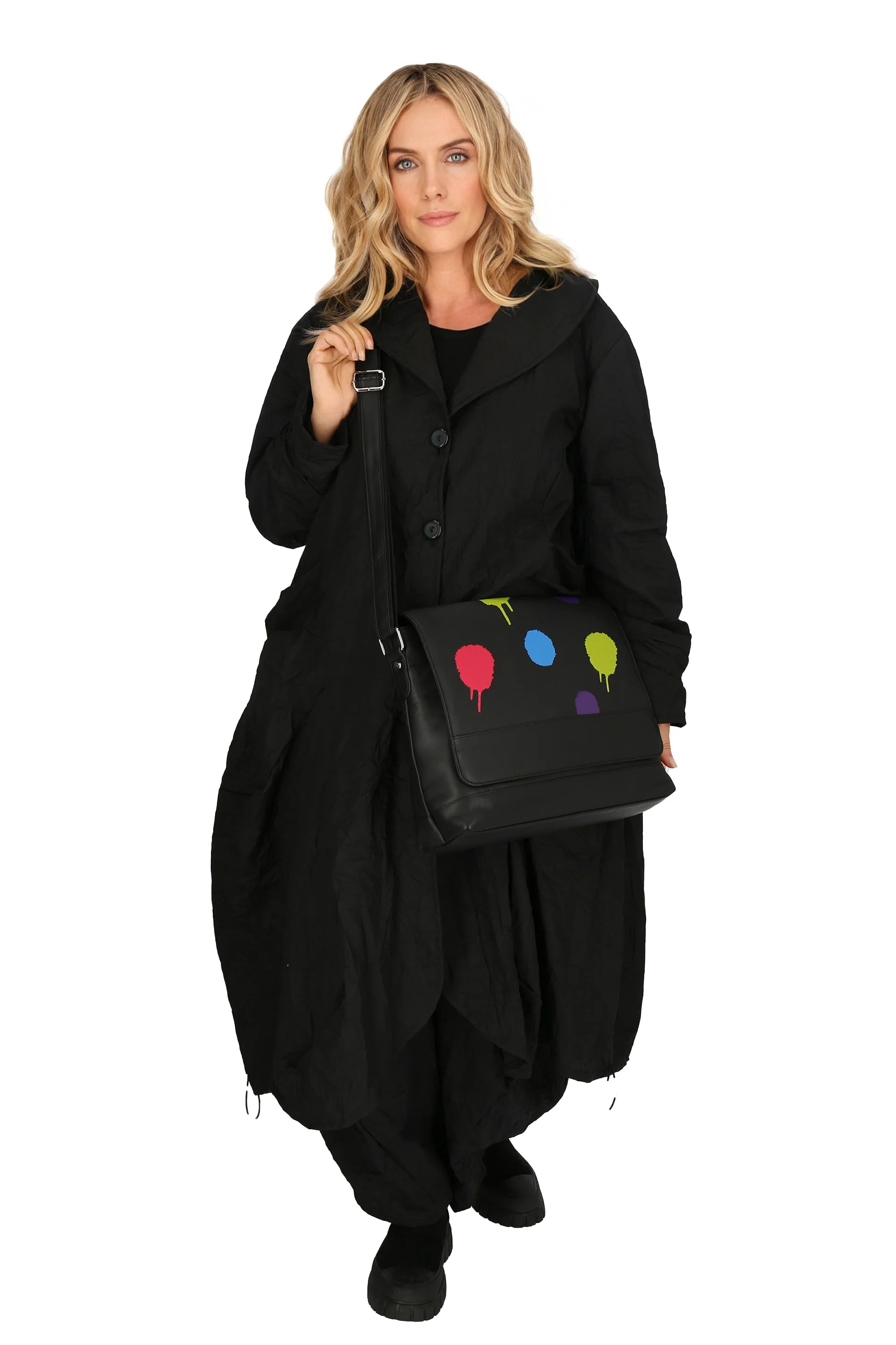  AKH Fashion Tasche in gerader Form, aus Leder, 1180.DJ001, Schwarz-Punkte, Punkte, Schick