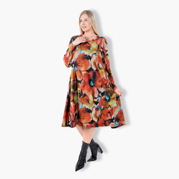  A-Form Kleid von Divas Planet aus Polyester, DP13100, Multicolor/Orange, Floral, Schick