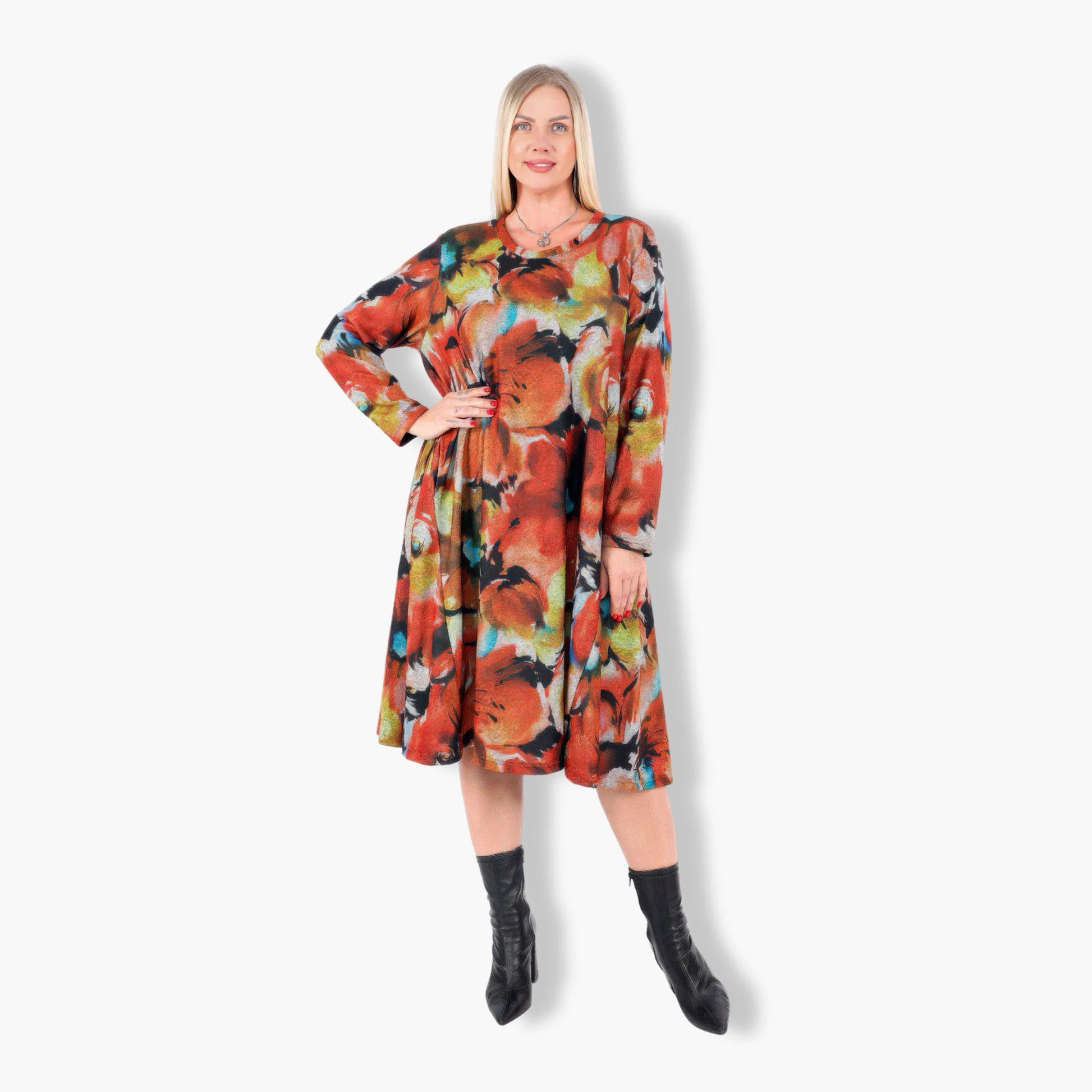  A-Form Kleid von Divas Planet aus Polyester, DP13100, Multicolor/Orange, Floral, Schick