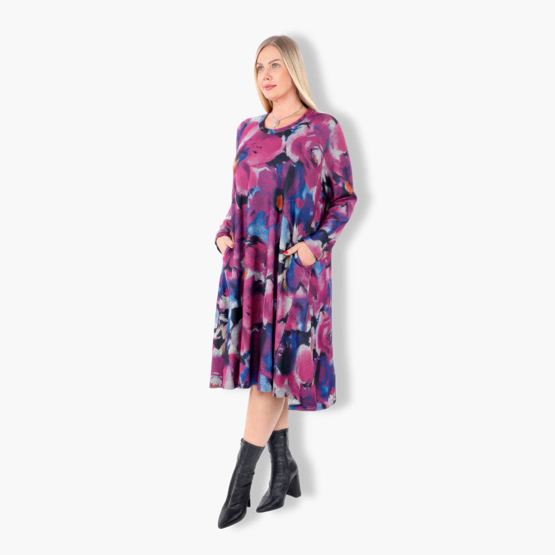  A-Form Kleid von Divas Planet aus Polyester, DP13100, Multicolor/Violett, Floral, Schick