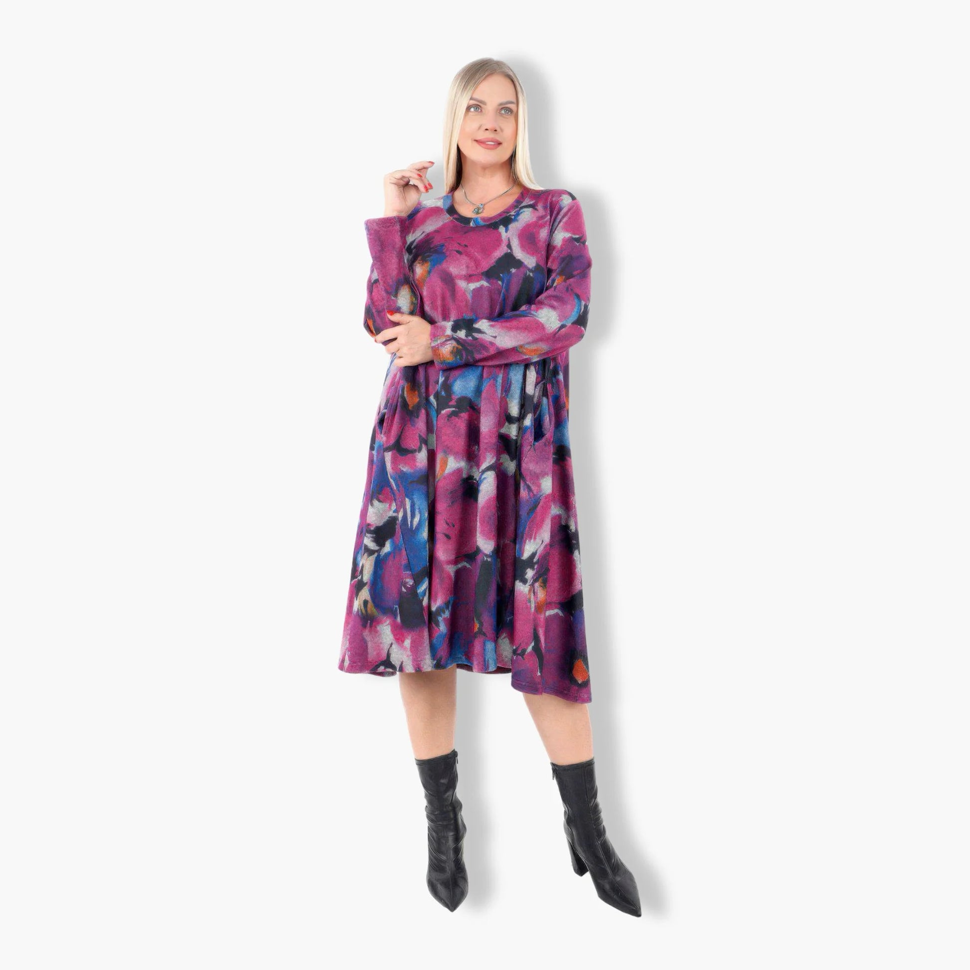  A-Form Kleid von Divas Planet aus Polyester, DP13100, Multicolor/Violett, Floral, Schick