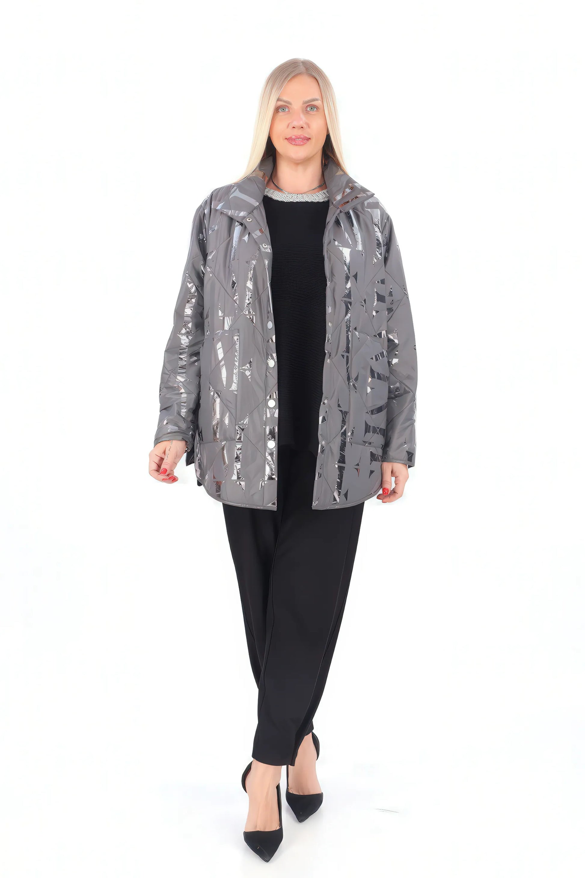  Divas Planet Jacke in gerader Form, aus Polyester, DP35250, Grau, Schick, Modern, Bequem