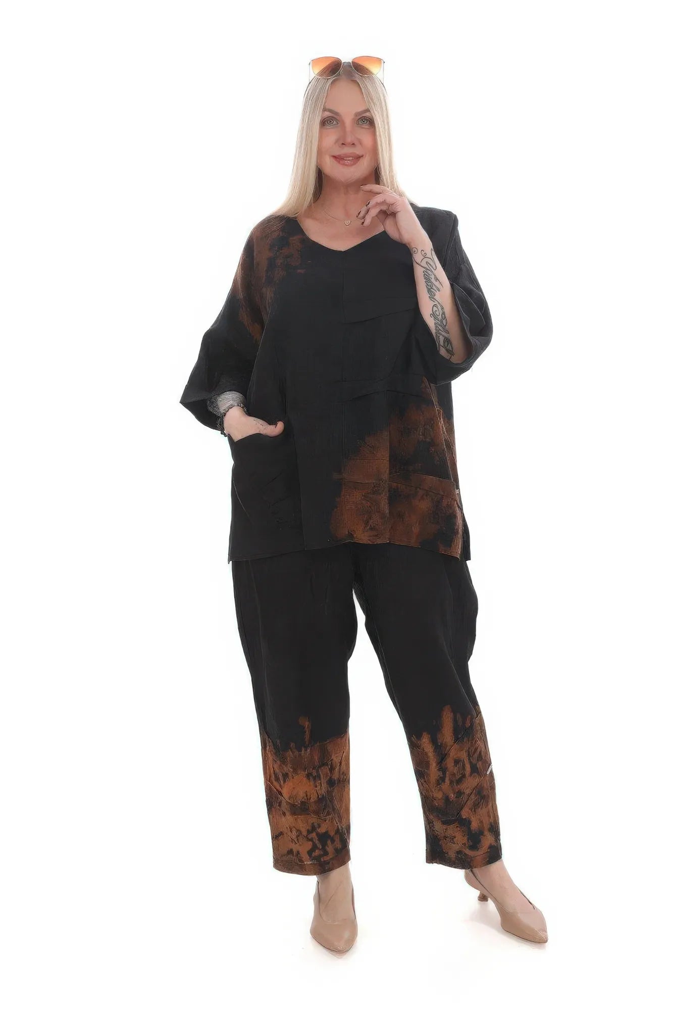  Shirt von Divas Planet aus Leinen, DP10082, Schwarz, Schick, Modern, Bequem, Schick