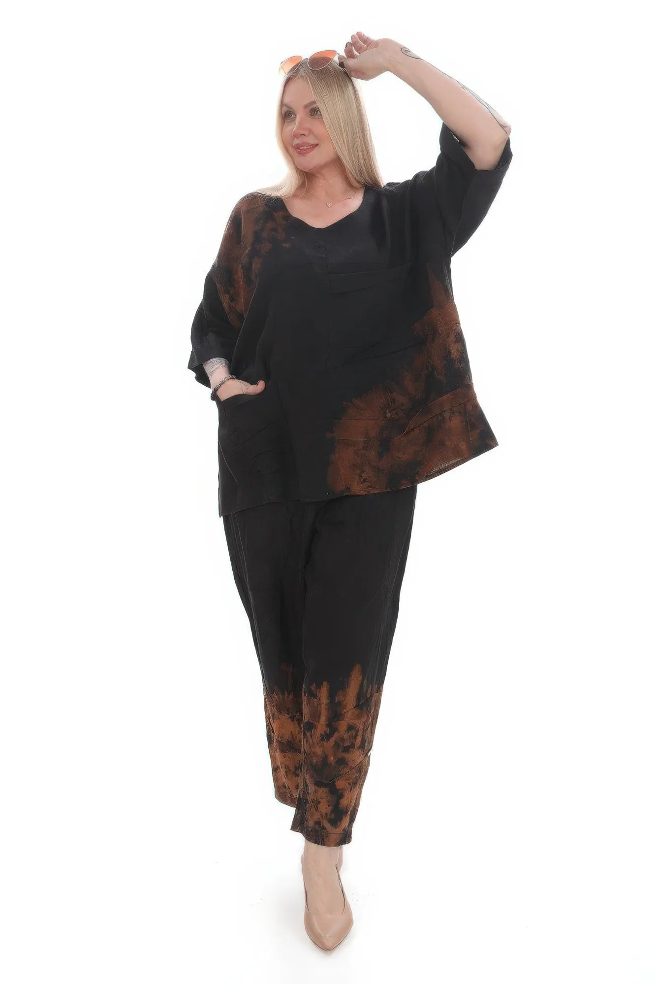  Shirt von Divas Planet aus Leinen, DP10082, Schwarz, Schick, Modern, Bequem, Schick