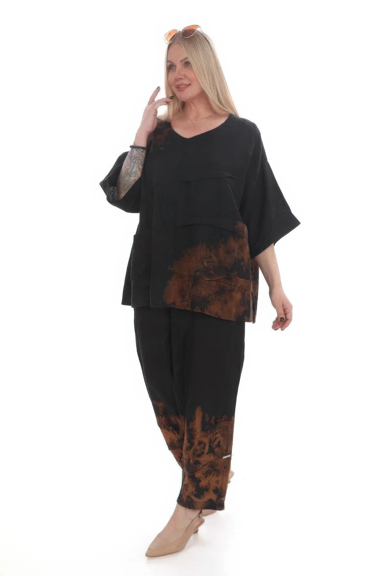  Shirt von Divas Planet aus Leinen, DP10082, Schwarz, Schick, Modern, Bequem, Schick