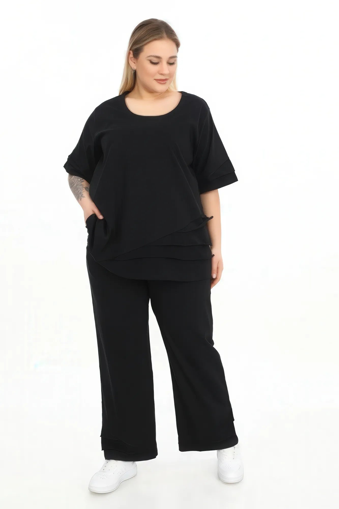  A-Form Shirt von Divas Planet aus Baumwolle, DP10182, Schwarz, Schick, Modern, Bequem