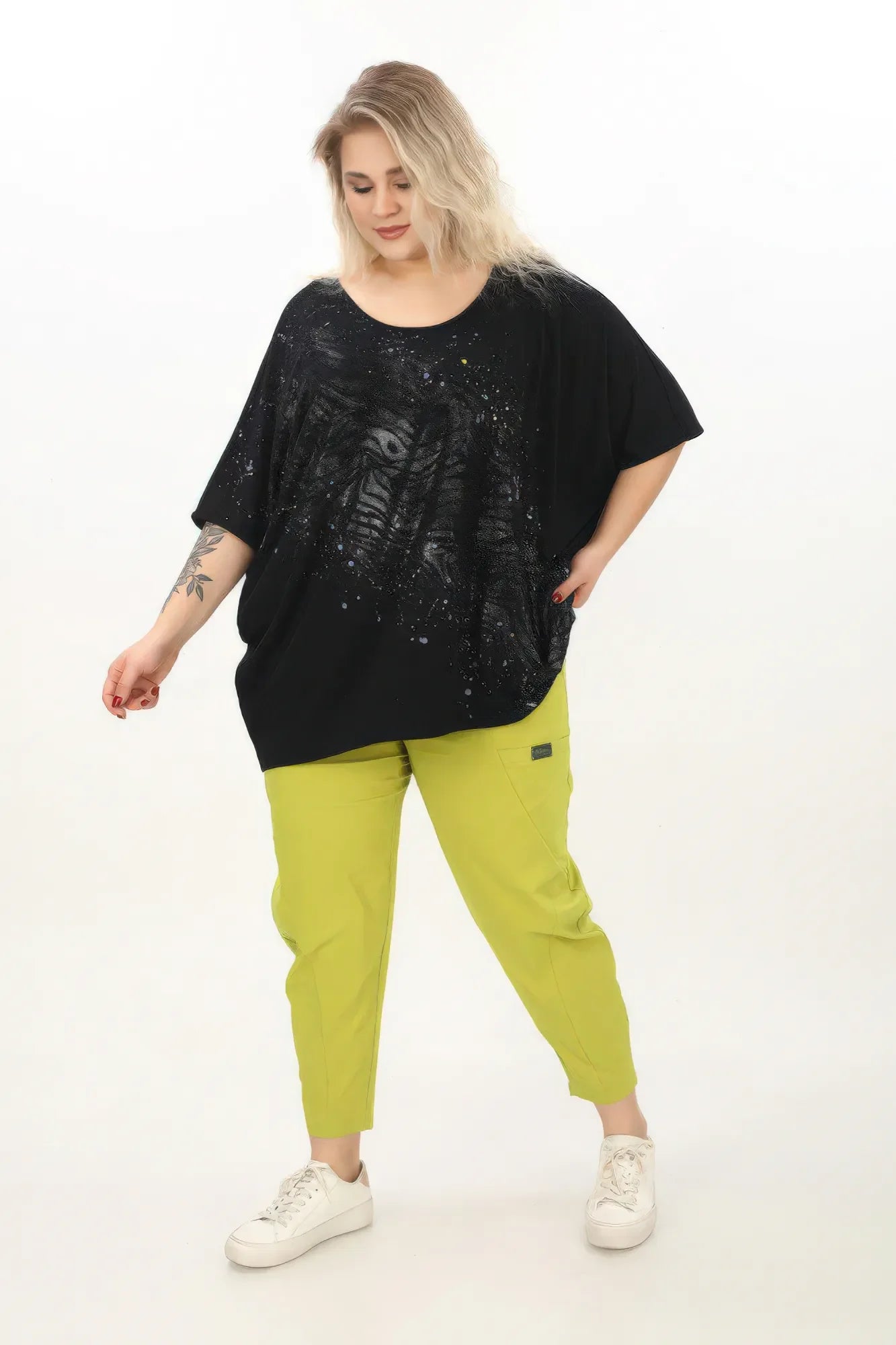 Divas Planet Shirt in kastiger Form, aus Viskose, DP1668, Schwarz, Leopard, Schick, Schick