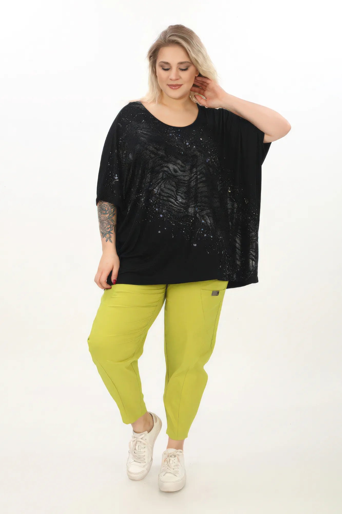 Divas Planet Shirt in kastiger Form, aus Viskose, DP1668, Schwarz, Leopard, Schick, Schick