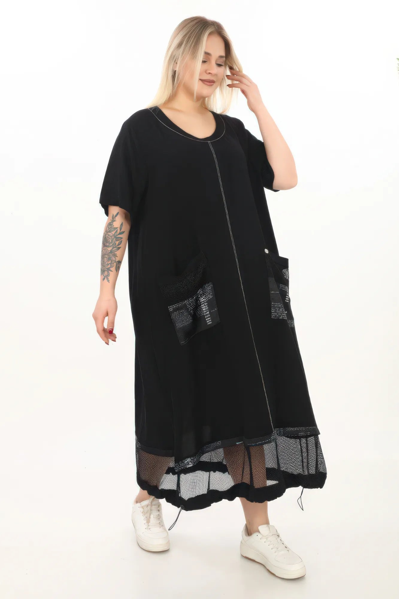  A-Form Kleid von Divas Planet aus Viskose, DP20076, Schwarz, Schick, Modern, Bequem