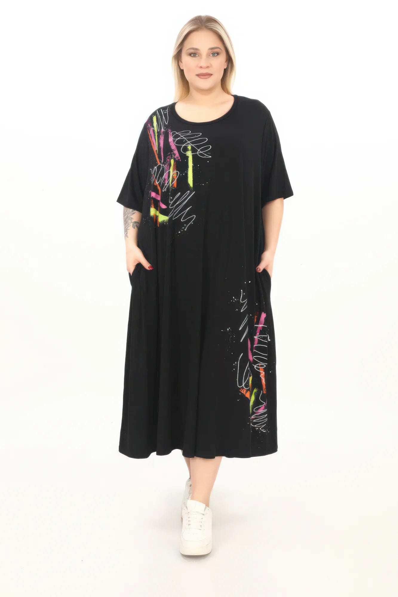  Weites Kleid von Divas Planet aus Viskose, DP20080, Schwarz, Schick, Modern, Bequem