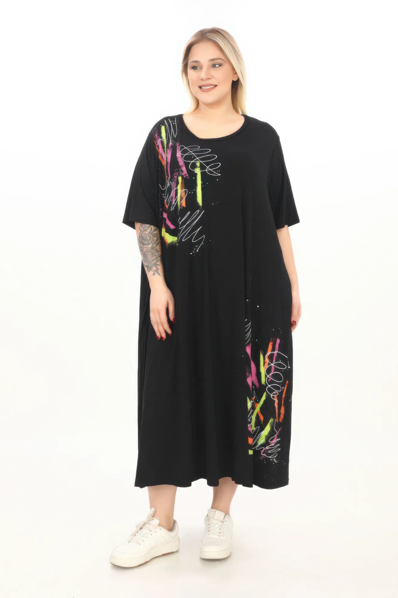  Weites Kleid von Divas Planet aus Viskose, DP20080, Schwarz, Schick, Modern, Bequem