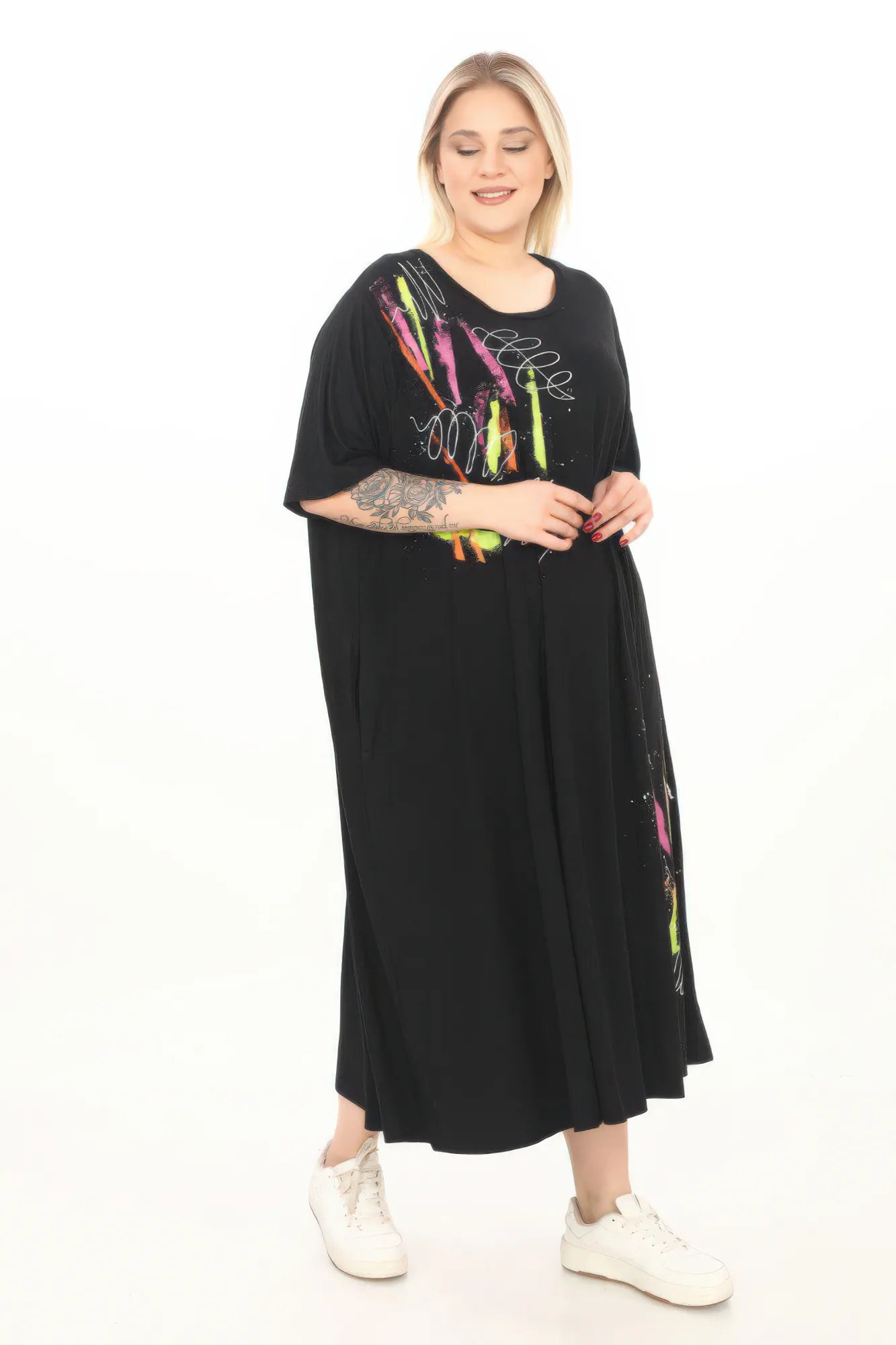  Weites Kleid von Divas Planet aus Viskose, DP20080, Schwarz, Schick, Modern, Bequem
