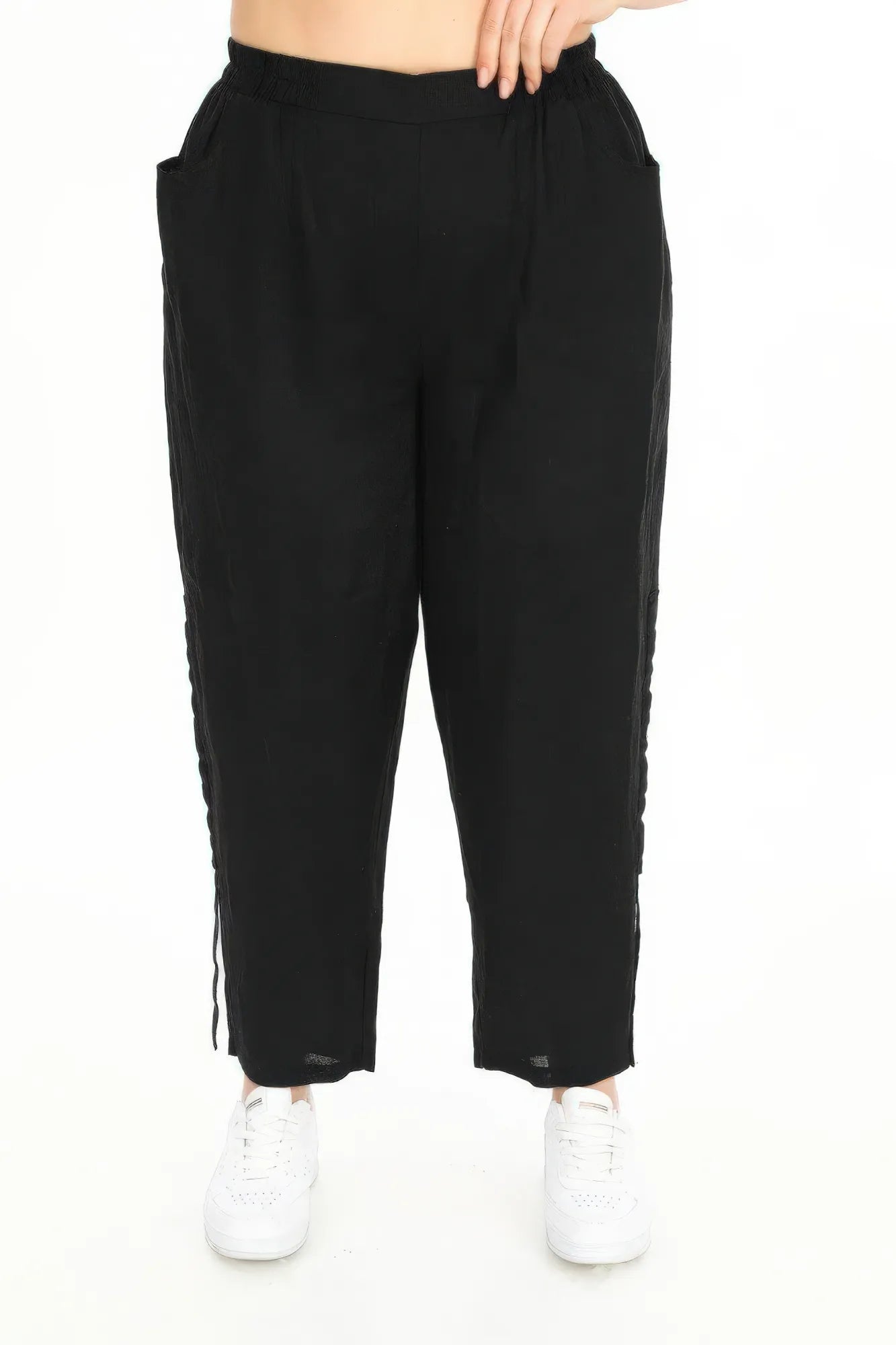  Karotte Hose von Divas Planet aus Leinen, DP4510, Schwarz, Schick, Modern, Bequem, Schick