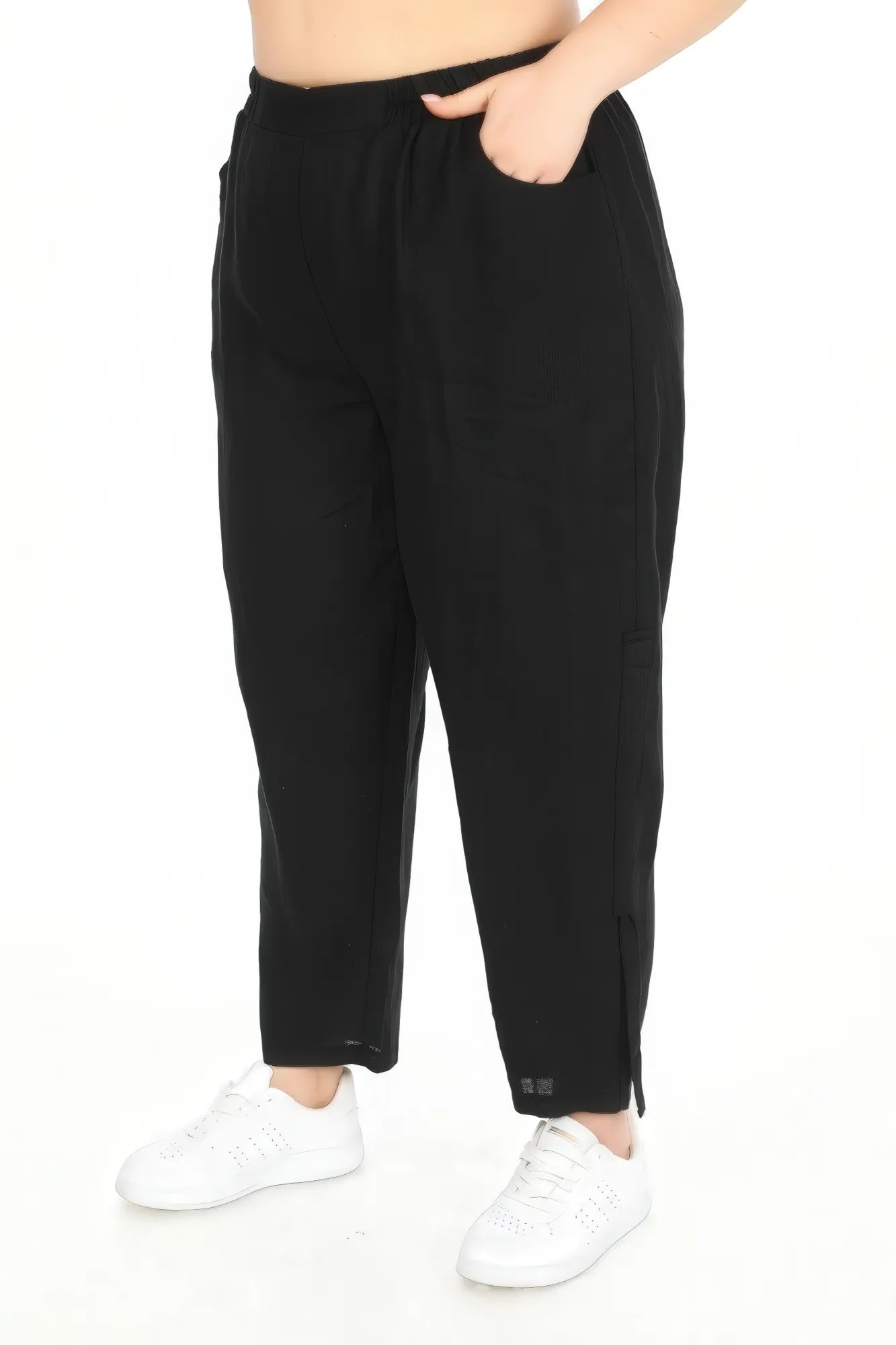  Karotte Hose von Divas Planet aus Leinen, DP4510, Schwarz, Schick, Modern, Bequem, Schick
