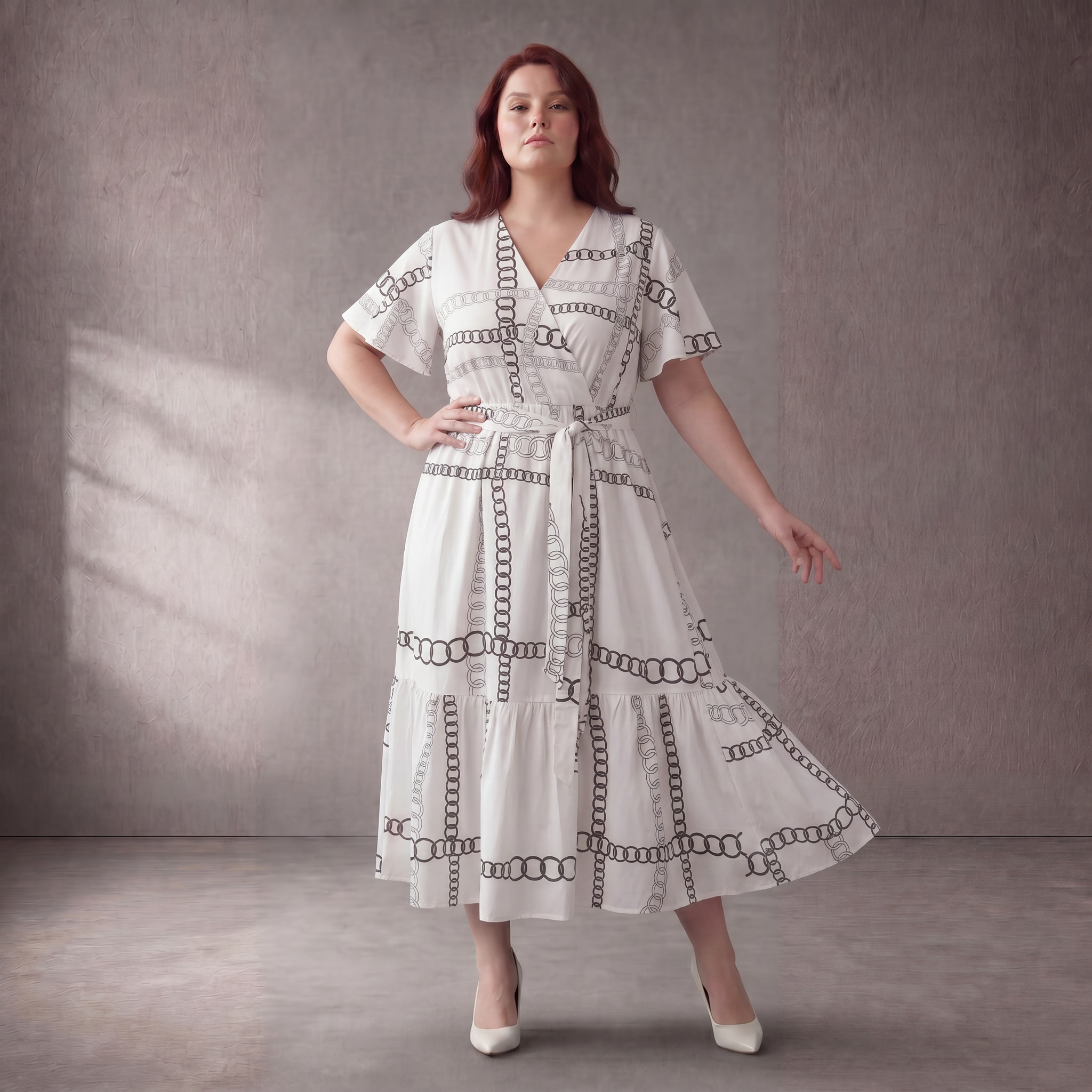 Zeitloses Weiß Schwarz Kleid in legerem Oversize Lagenlook mit A Linie und V Ausschnitt