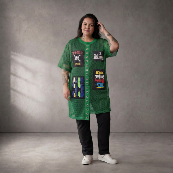 Leichtes grünes Netzshirt im Oversize Lagenlook leger ausgefallen zeitlos chic modern