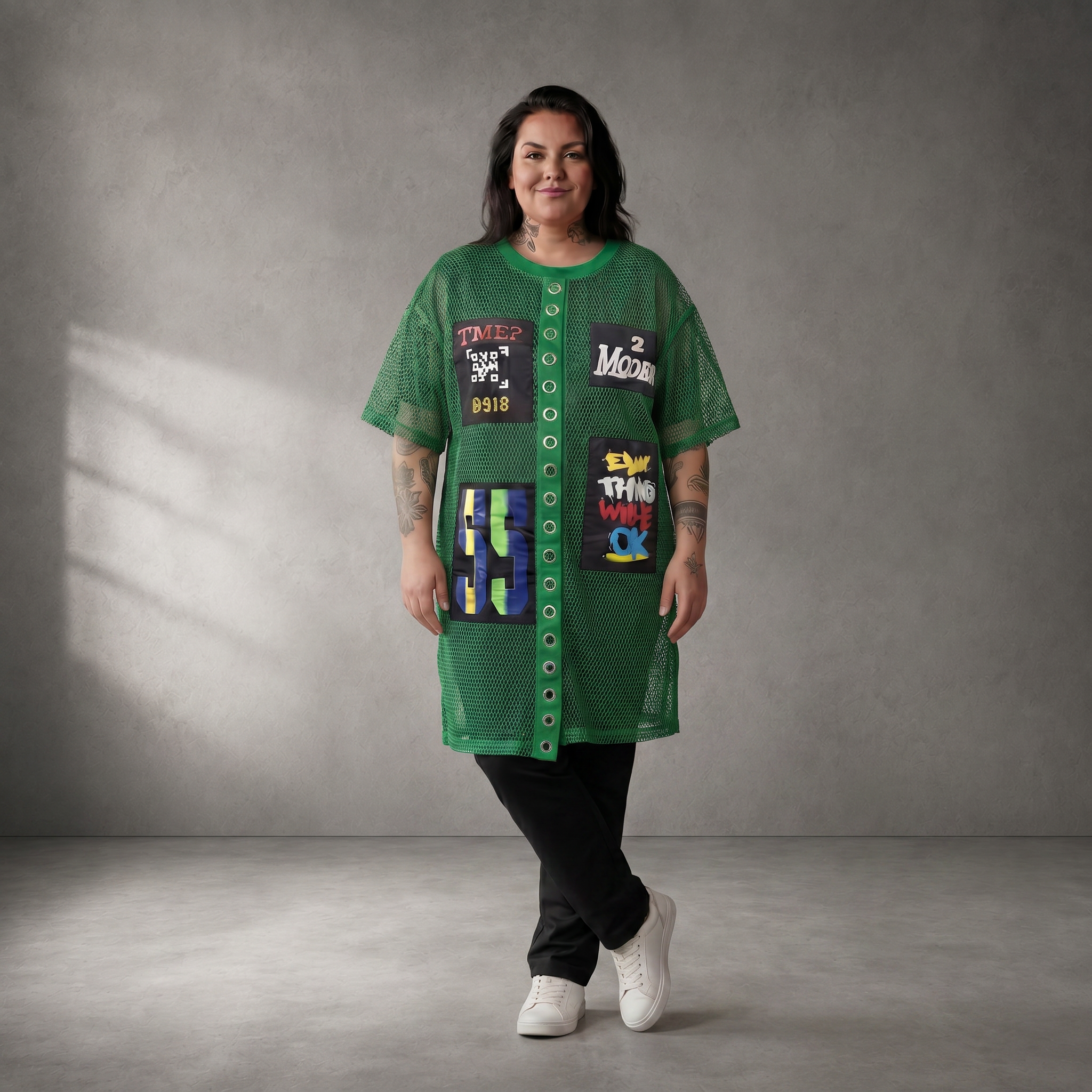 Leichtes grünes Netzshirt im Oversize Lagenlook leger ausgefallen zeitlos chic modern