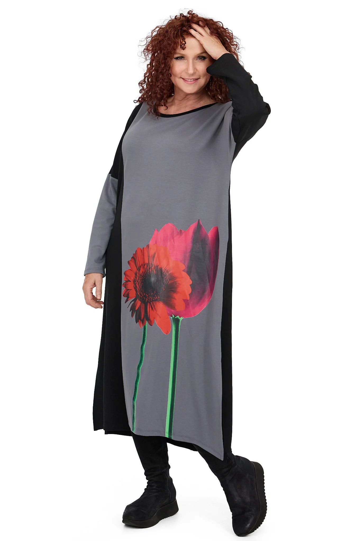  Modisches A-Form Kleid mit floralen Mustern, bequemer Schnitt aus hochwertiger Viskose