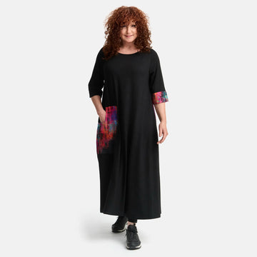  A-Form Kleid von Frenzi aus Viskose, F1515, Schwarz-Rot-Print, Schick, Modern, Bequem, Schick