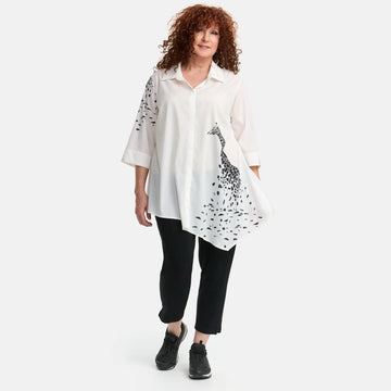  A-Form Bluse von Frenzi aus Viskose, F9508, Weiß-Print, Schick, Modern, Bequem, Schick