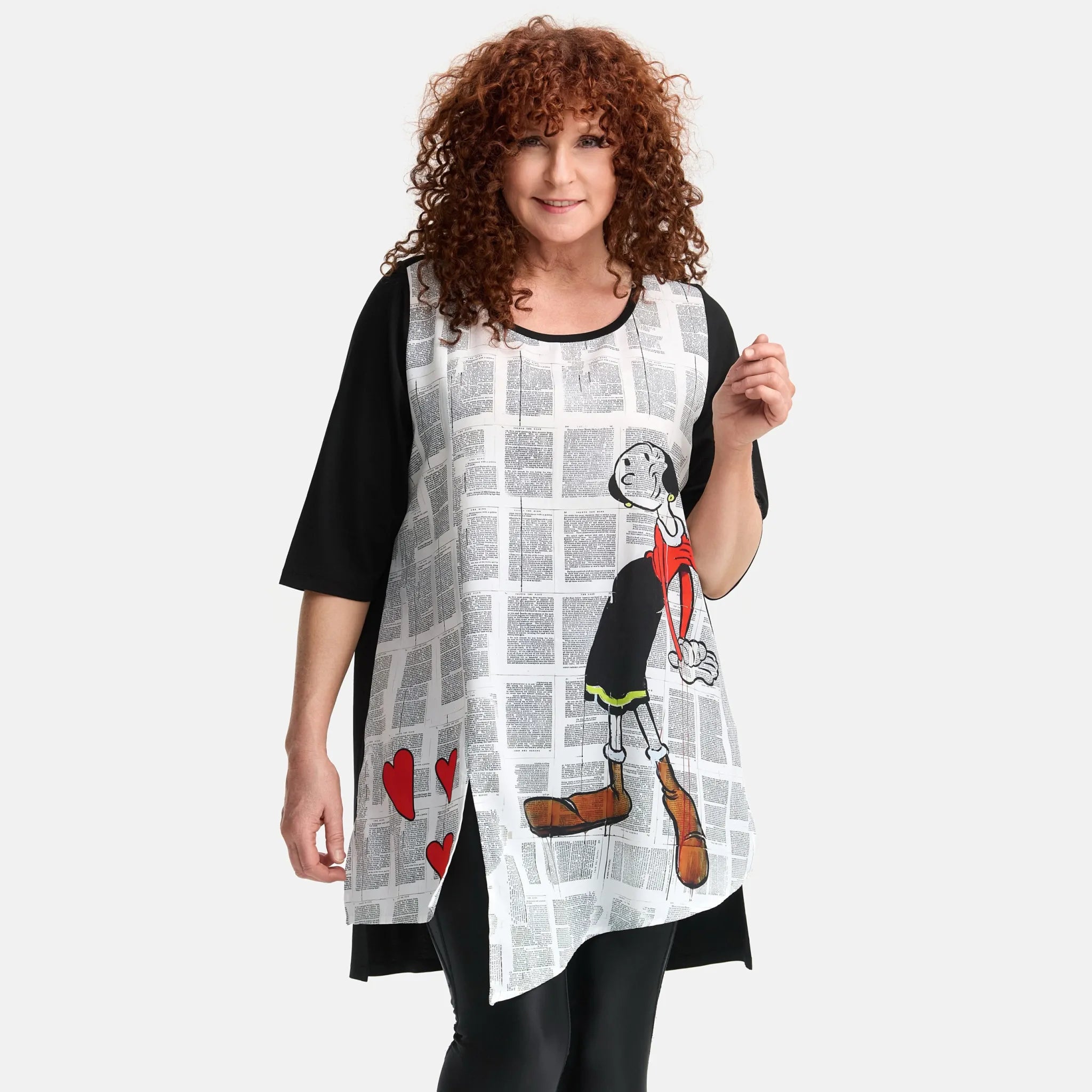  A-Form Tunika von Frenzi aus Viskose, F9511, Schwarz-Print, Schick, Modern, Bequem, Schick