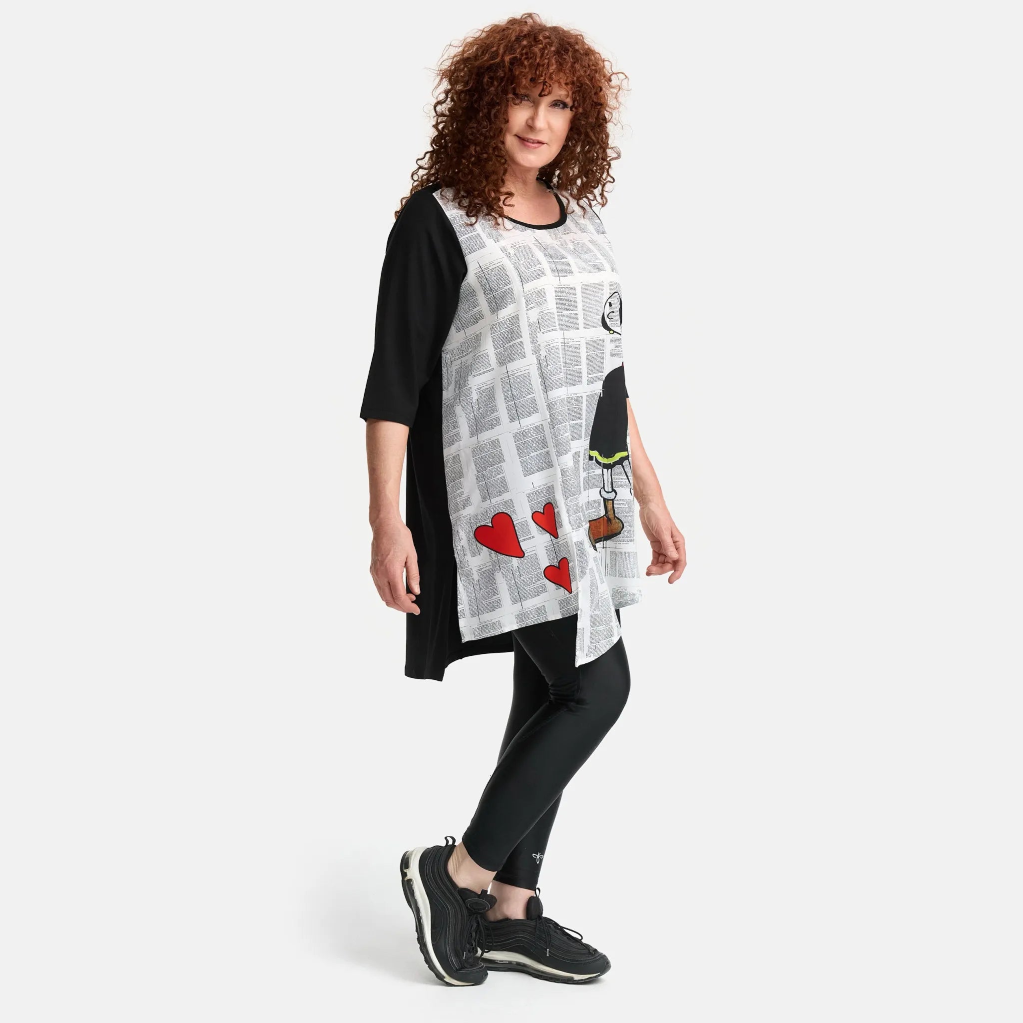  A-Form Tunika von Frenzi aus Viskose, F9511, Schwarz-Print, Schick, Modern, Bequem, Schick