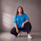 Damen Shirt Lagenlook Baumwolle Türkis/Schwarz, A-Form, Kurzarm, Seitenschlitze, Oversize große Größen – Funky Diva