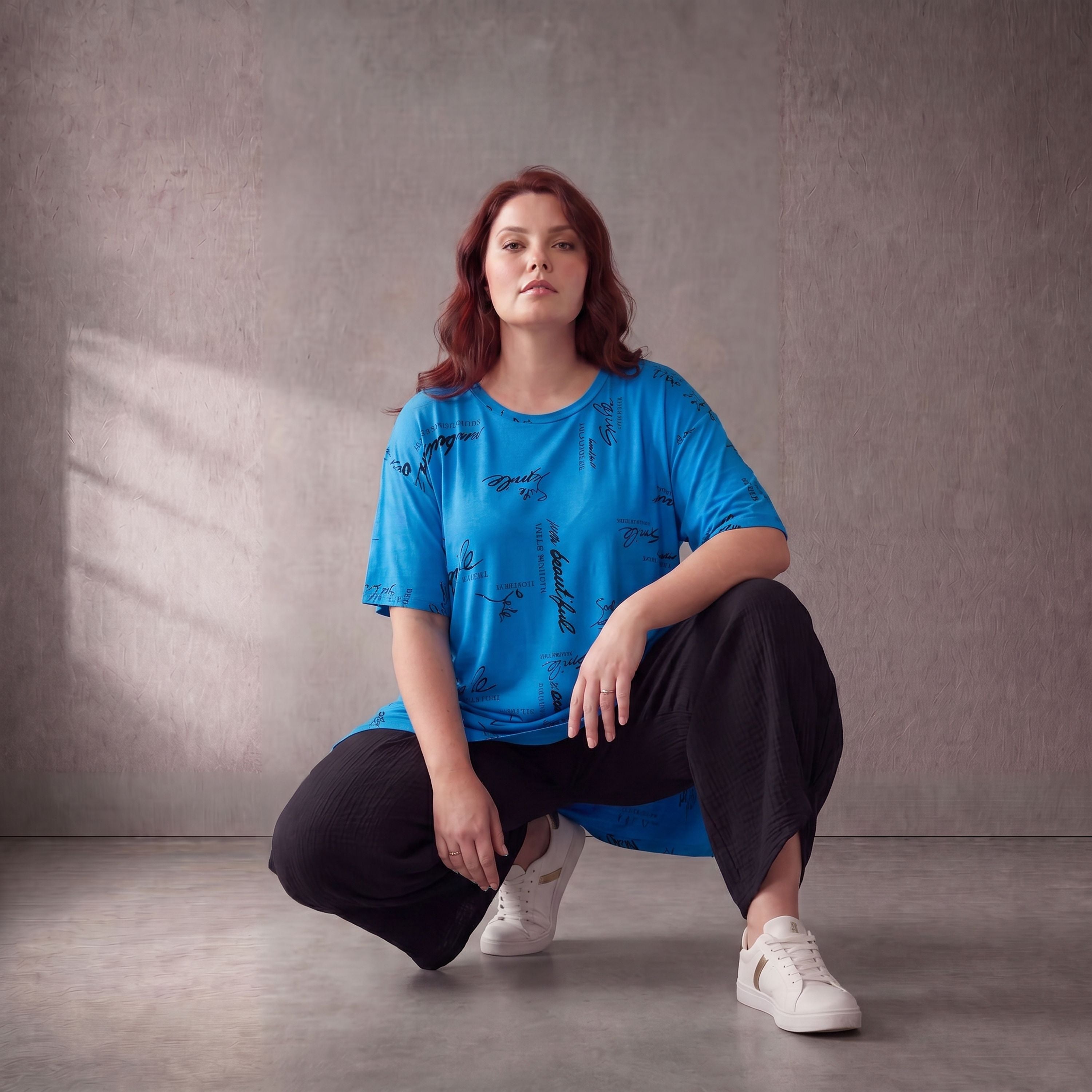 Damen Shirt Lagenlook Baumwolle Türkis/Schwarz, A-Form, Kurzarm, Seitenschlitze, Oversize große Größen – Funky Diva