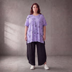 Damen Shirt Lagenlook Baumwolle Flieder, A-Form, Kurzarm, Seitenschlitze, Oversize große Größen – Funky Diva