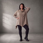 Damen Shirt Lagenlook Baumwolle Beige, A-Linie, Rollkragen, Oversize große Größen – Funky Diva
