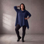 Damen Shirt Lagenlook Baumwolle Dunkelblau, Rollkragen, Oversize große Größen – Funky Diva