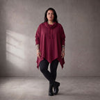 Damen Shirt Lagenlook Baumwolle Bordeaux, Rollkragen, Oversize große Größen – Funky Diva