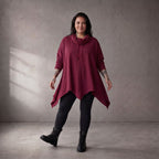 Damen Shirt Lagenlook Baumwolle Bordeaux, Rollkragen, Oversize große Größen – Funky Diva