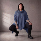 Damen Shirt Lagenlook Baumwolle Jeansblau, Rollkragen, Oversize große Größen – Funky Diva