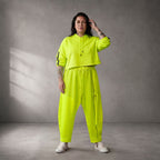 Damen Hose Lagenlook Neongelb, taillierter Schnitt, Oversize große Größen – Funky Diva