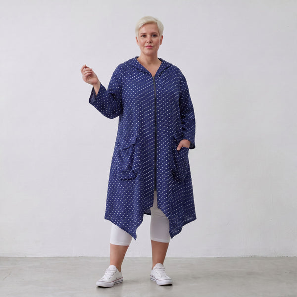 Zeitloser Oversize Lagenlook Mantel in DunkelblauWeiß Karo leger edel sommerlich weich