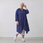 Zeitloser Oversize Lagenlook Mantel in DunkelblauWeiß Karo leger edel sommerlich weich