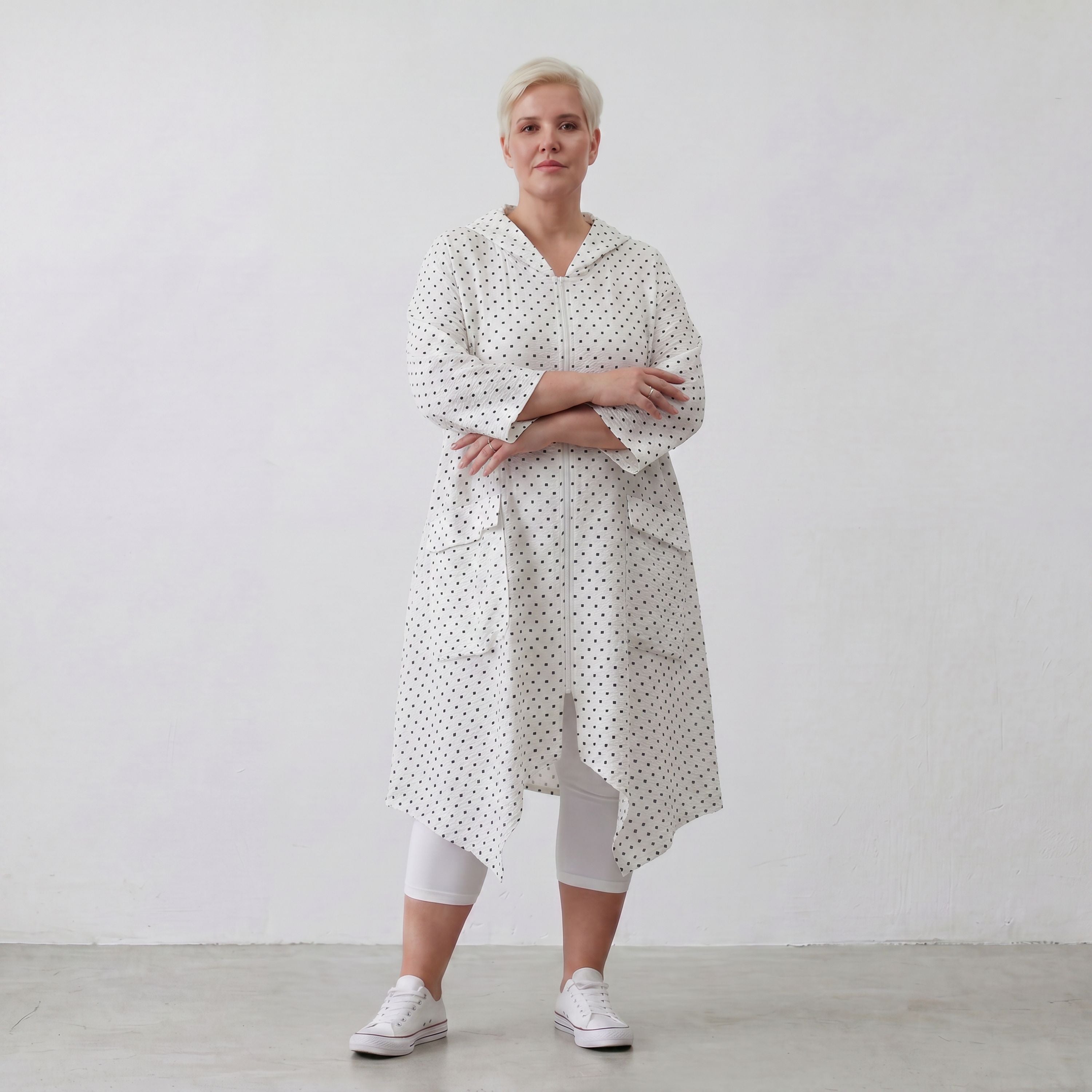 Zeitloser Oversize Lagenlook Mantel in WeißSchwarz Karo leger ausgefallen leicht luftig