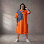 Leichte Baumwolltunika in Orange Blau im Lagenlook Oversize leger und zeitlos soft chic