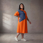 Leichte Baumwolltunika in Orange Blau im Lagenlook Oversize leger und zeitlos soft chic