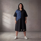 Leichte Baumwolltunika im Lagenlook Oversize leger in Blau Schwarz zeitlos elegant luftig