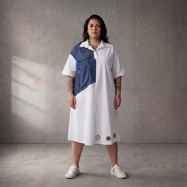 LeichteBaumwolltunika Blau Weiss im Lagenlook locker Oversize sommerlich zeitlos modern
