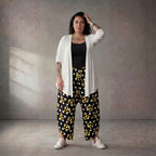 Ausgefallene Ballonhose in Schwarz Weiß Gelb Viskose leicht leger Lagenlook Oversize cool