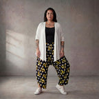 Ausgefallene Ballonhose in Schwarz Weiß Gelb Viskose leicht leger Lagenlook Oversize cool