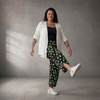 Ausgefallene Oversize Ballonhose in Schwarz Weiß Grün aus Viskose leger Lagenlook zeitlos