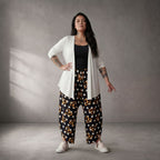 Ausgefallene Oversize Ballonhose Schwarz Weiß Orange Viskose leger Lagenlook zeitlos sehr