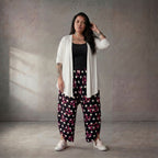 Moderne Ballonhose Schwarz Weiß Pink aus Viskose locker Oversize Lagenlook sehr stilvoll