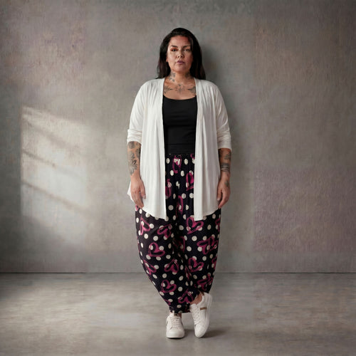 Moderne Ballonhose Schwarz Weiß Pink aus Viskose locker Oversize Lagenlook sehr stilvoll