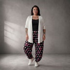Moderne Ballonhose Schwarz Weiß Pink aus Viskose locker Oversize Lagenlook sehr stilvoll